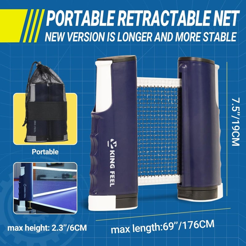 KINGFEEL Upgrade Retractable Ping Pong Net (Up to 2.3" Thickness) Portable Table Tennis Net for Any Table,Premium Table Tennis Accessories,Indoor or Outdoor Family Game - Image 2